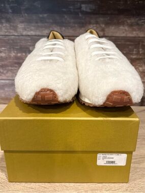 Rhude White Shearling Athletic Sneakers with Tan Accents